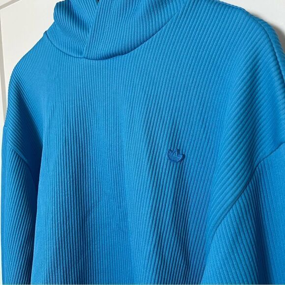Adidas Hoodie Sweatshirt Mens Size M Blue Adicolor Trefoil Plisse Loose Fit - Picture 4 of 14